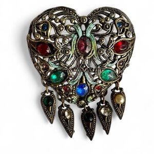 Vintage Multicolor Heart Brooch